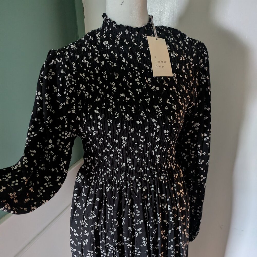 Modest Maxi Dress - A New Day Brand Ditsy Floral Black & White Smocked Dress